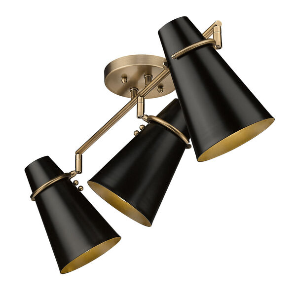 Reeva Black and Modern Brass Three-Light Semi-Flush Mount, image 5